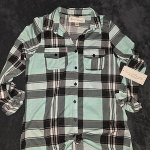 French Laundry Plaid Button Down Shirt - Black, Green, White